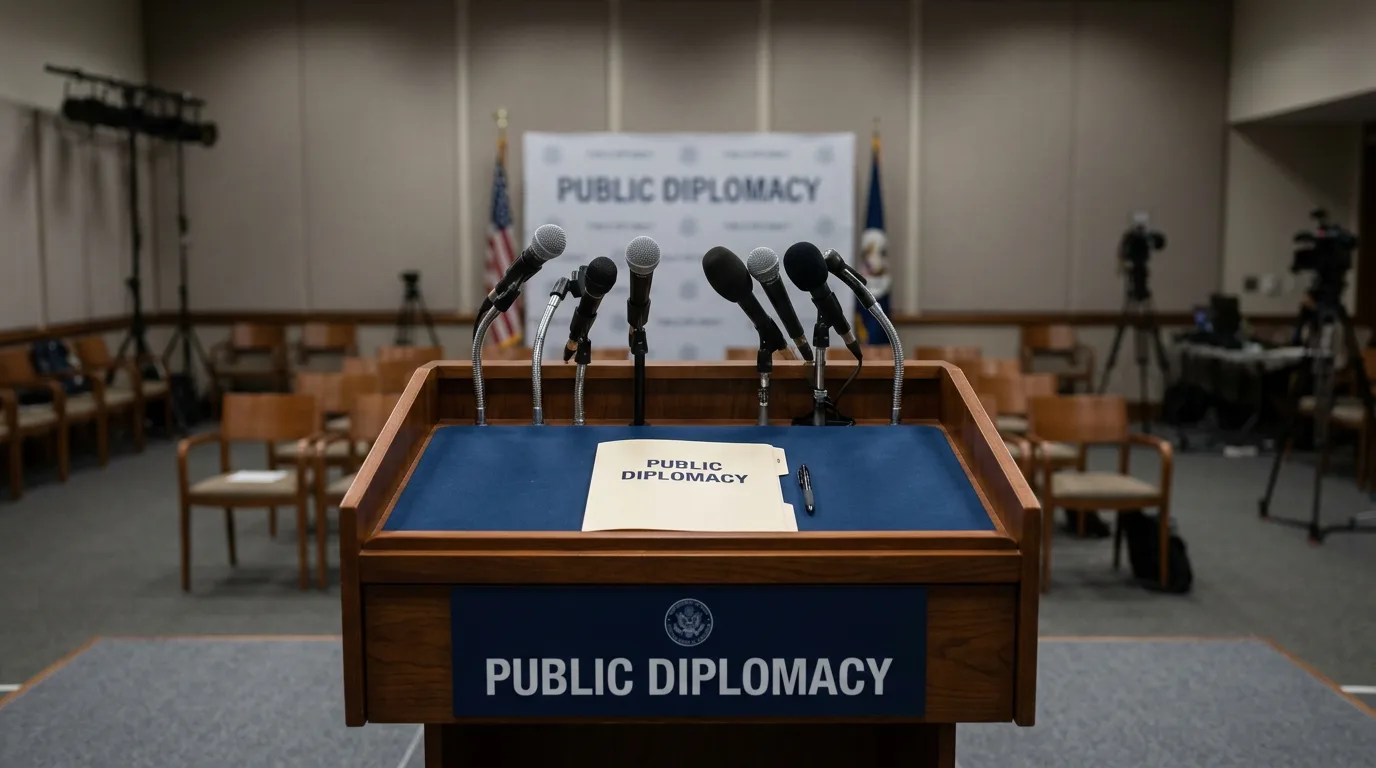 Official public-diplomacy press briefing podium