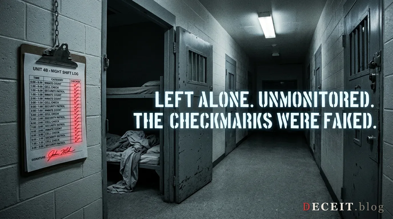 The same room revealed as a study in institutional failure. Behind the chairs, prosecutorial judgment concerns, deficient victim treatment, detention failures, falsified records. The institutional failures exposed.