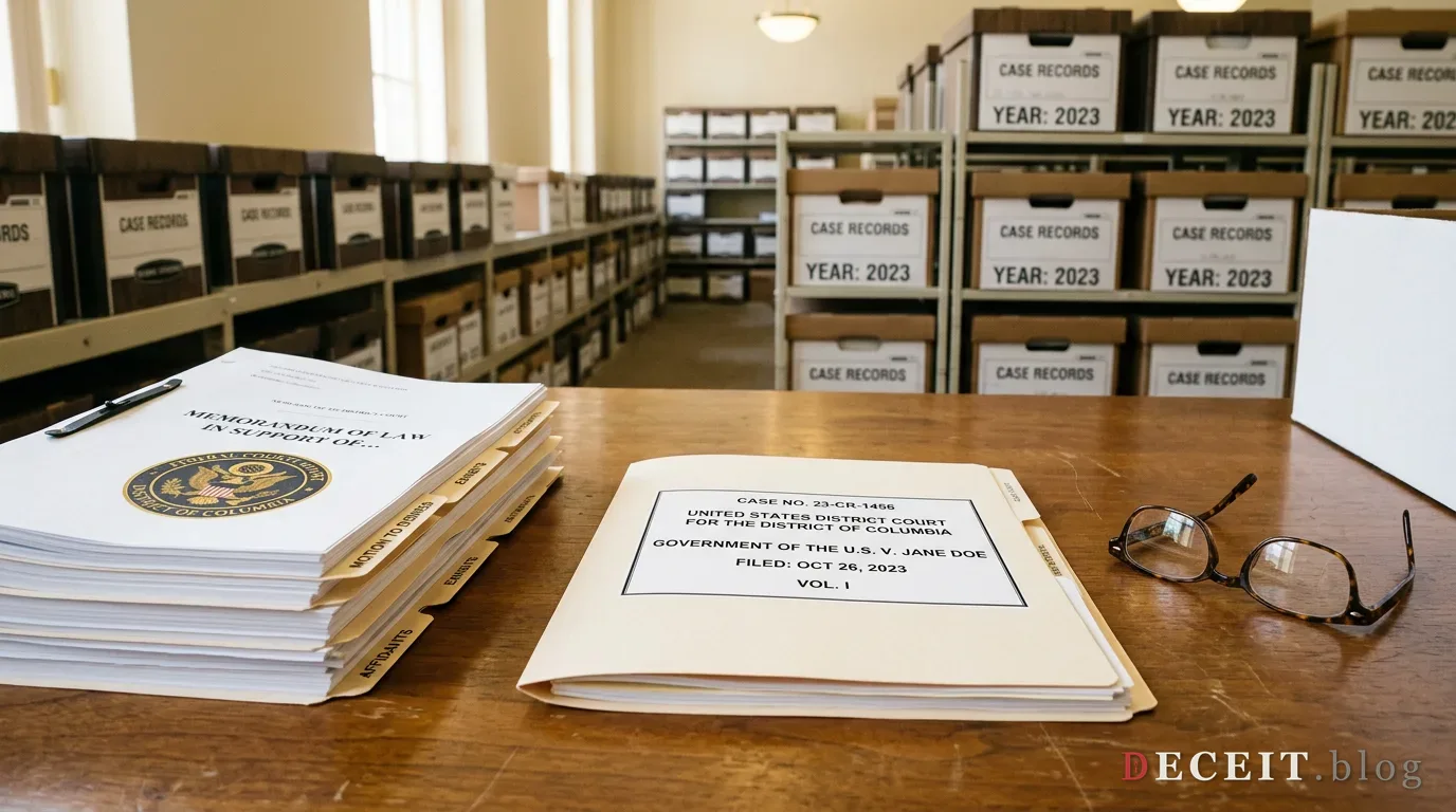 A clean, official court document. Black redaction bars, a crimson bookmark, formal filing. Protected, compliant, lawful.